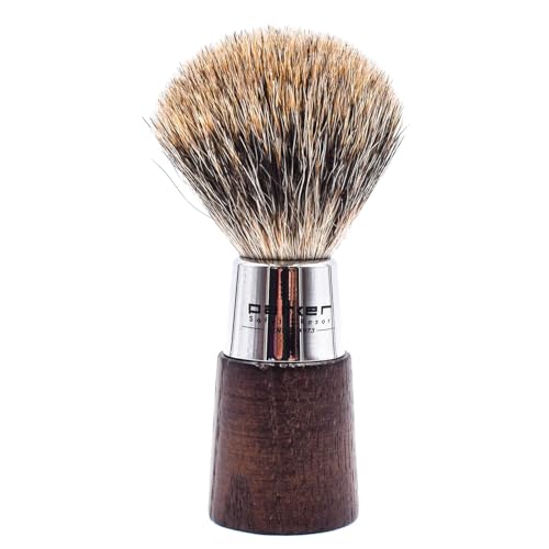 Parker 3-Band Pure Badger Shaving Brush with Stand ? Long Loft Bristles for Generating a Rich Lather, Ergonomic Walnut Handle with Chrome Accents, Handmade Wet Shaving Brush | Iconic Brand