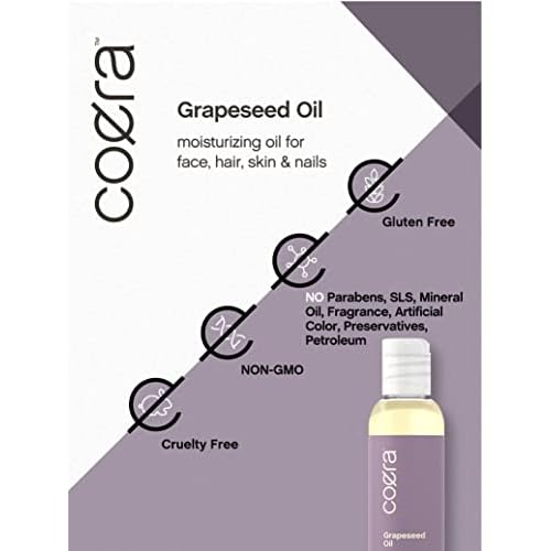 Coera Grapeseed Oil Cold Pressed | 4 fl oz | Moisturizer for Face, Hair, Skin, and Nails | Free of Parabens, SLS, & Fragrances