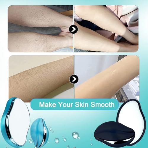 2 Pcs Crystal Hair Eraser for Women and Men - Reusable Crystal Hair Remover - Portable Magic Painless Exfoliation Easter Basket Stuffers - Blue & Black
