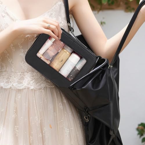 Clear Toiletry Bag Set for Women, Transparent Travel Makeup Case Portable Skincare Cosmetic Bag with Zipper Waterproof Makeup Pouch Car Organizers Car Accessories for Essentials (Dual Black)
