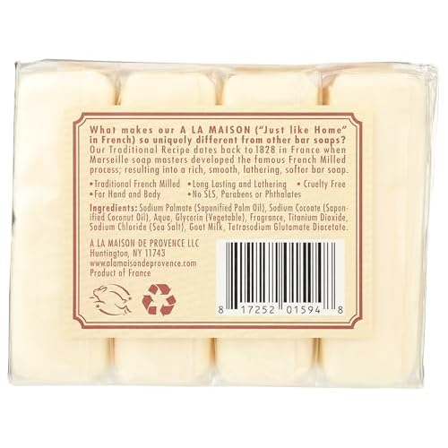 A LA MAISON Goat Milk Bar Soap - Triple French Milled Natural Moisturizing Hand Soap Bar (4 Bars of Soap, 3.5 oz)