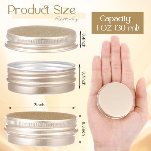 Patelai 64 Pieces Lip Balm Tin Containers Screw Top Round Tin Cans Aluminum Jar with Screw Lid, Empty Bottle Travel Cosmetic Sample Container for DIY(1 oz,Champagne)