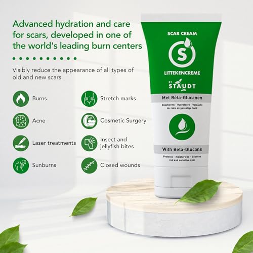 STAUDT Premium Scar Cream - 100 ml Value Size - Advanced Formula with Vitamin E, Honey, Hyaluronic Acid & Silicone - Intensive Healing of Old & New Scars, Surgical, Acne, Burns, Stretch Marks, Eczema