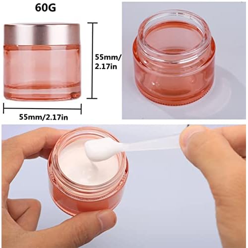 Sxminer 6 Pack 2 oz Pink Glass Jars Glass Empty Cream Jar Bottles with Rose Gold Lids 60ml Refillable Cosmetic Containers Travel Jar Empty Sample Jar Makeup Jar Pot for Cream Lotion Lip Balm Eyeshadow