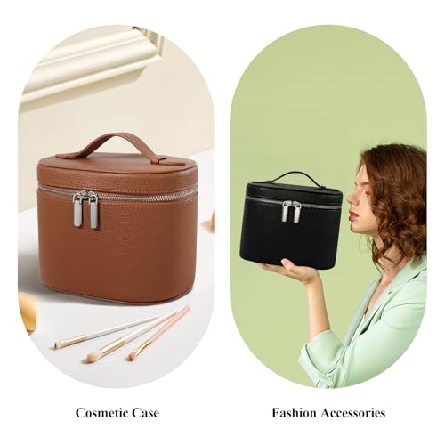Makeup Bag, Checkered Makeup Bag with Compartments and Handle, Portable Cosmetic Organizer Bags,Toiletry Bag for Women