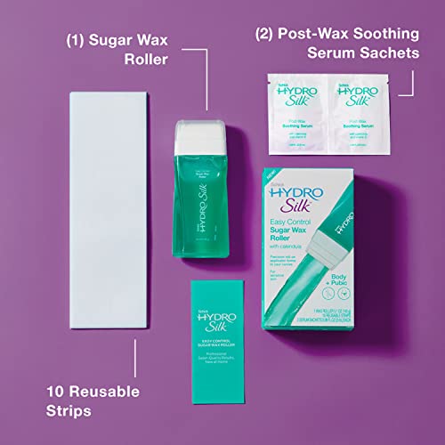 Schick Hydro Silk Sugar Wax Roller for Body + Pubic Hair Removal | Roll On Wax Kit for Body and Bikini Line Hair Removal (Pack of 2)