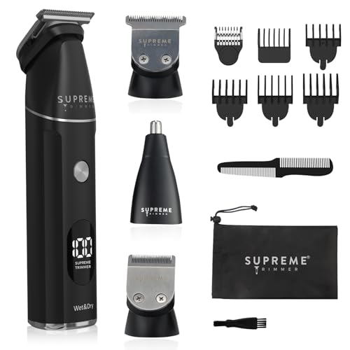 Supreme Trimmer All-in-One Waterproof Multigroomer for Men | Beard, Body, Pubic & Nose Hair Trimmer Kit | No-Nick LCD Grooming Clippers, Rechargeable Full Body Shaver | SMG3030