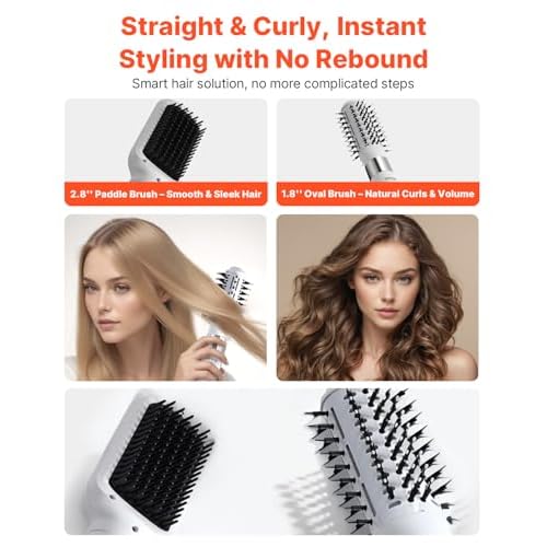 VEVOR Hair Dryer Styler, 110,000RPM High-Speed Hot Air Styler with Brushless Motor, Paddle & Oval Brush, Negative Ionic Hair Dryer Brush, One-Step Styling Tool for Fast Drying Volumizing Straightening
