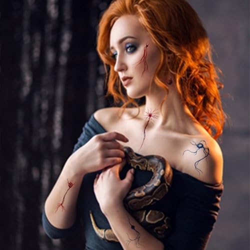 6 Sheets Temporary Tattoos Stickers Blood Vessel Scar Wound Realistic Waterproof Women Man Body Face Arm Collarbone Leg Body DIY Art Decoration Accessories