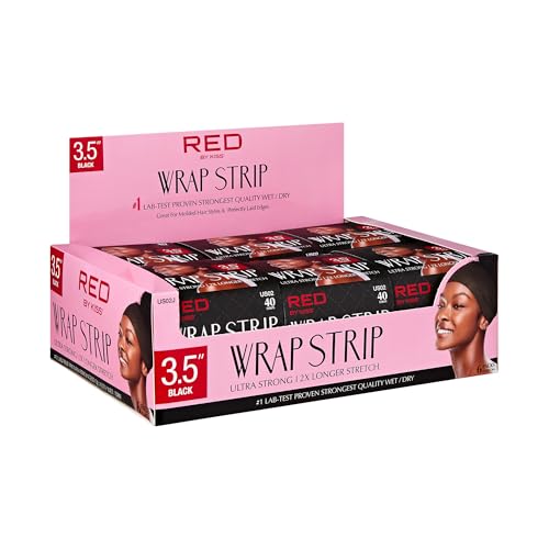 Red by Kiss Hair Wrapping Strip, Ultra Strong 2X Longer Stretch, 40 Strips, Suitable for Wet/Dry Hair, White, Styling Paper for Sleek Hairstyles (3.5", Black, 6 PACK)