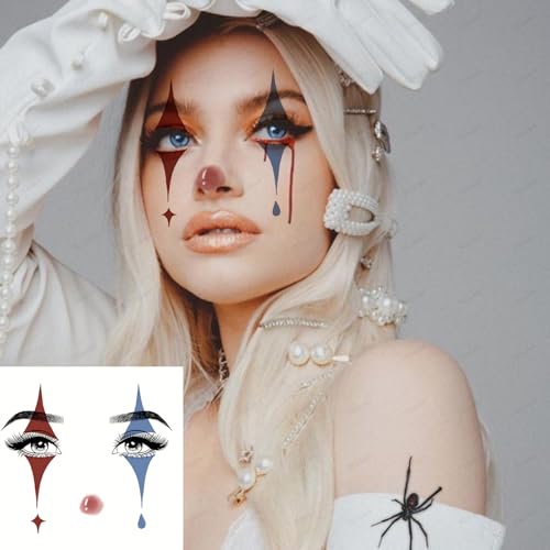 10 Pcs Horror Halloween Face Makeup Tattoos Stickers Clown Demon Ghost Vampire Spider Web Eye Shadow Temporary Stickers Scary Fake Eyeshadow Tattoos for Halloween Carnival Day of Dead Party Decoration