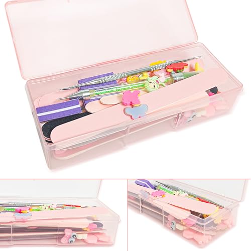 Plastic Implements Nail Tech Box, Pink Manicure Tool Box Nail Supply Storage Organizer Personal Box for Manicure Pedicure Kit (12pcs in pink)