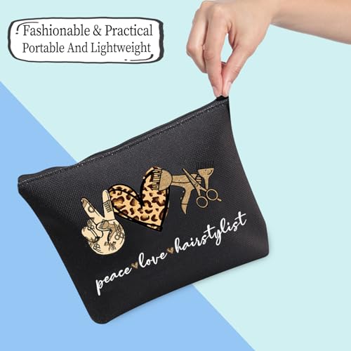 JXGZSO Scissor Makeup Organizer Hair Stylist Cosmetic Pouch Bag Hairdresser Gifts For Women Peace Love Hairstylist Toiletry Bag (Peace Love Hairstylist Black)