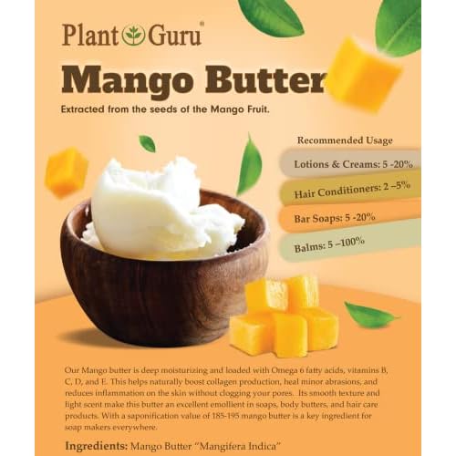Mango Body Butter 8 oz. 100% Pure Raw Fresh Natural Cold Pressed. Skin Body and Hair Growth, DIY Creams, Balms, Lotions, Soaps.