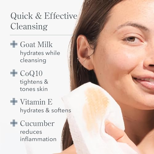 Beekman 1802 Face Wipes ? Makeup Remover Wipes for Face, Facial Cleansing Wipes that Remove Makeup & Dirt, Travel Essentials, Face Wipes with Goat Milk & Aloe, Glacial Mint & Eucalyptus 100 Count