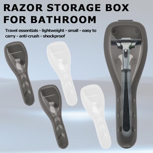 4 Pcs Razor Travel Case Set, 2 Black & 2 White Transparent Portable Manual Razor Cover, Travel Manual Shaver Razors Cover Holder Universal Shaver Storage Box Holder for Men (2.3x6.7)