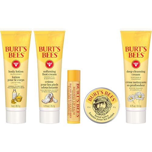 Burt's Bees Gift Ideas - Essentials Everyday Set, 5 Travel Size Products - Deep Cleansing Cream, Hand Salve, Body Lotion, Foot Cream and Original Lip Balm