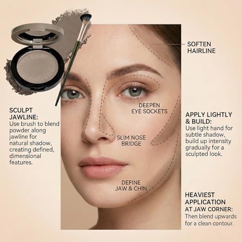 Cool-Toned Grey Contour Powder Palette with Mirror & Makeup Brush Set ? Long-Lasting Taupe Matte Finishing for Fair Pale Skin, Multi-Purpose Nose & Face Sculpting Kit, Travel-Friendly Compact