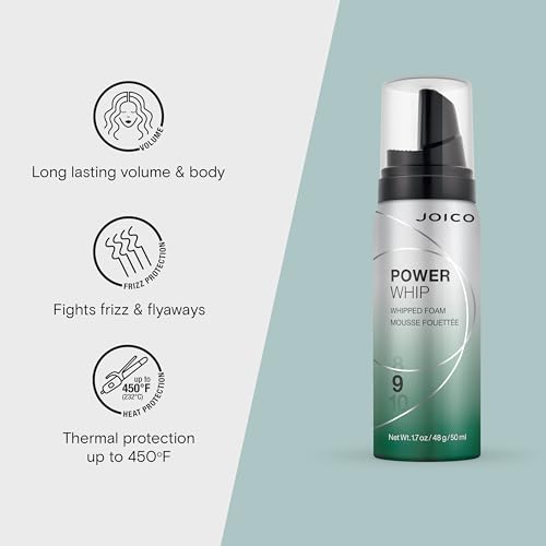 Joico Power Whip Whipped Foam | For Most Hair Types | Add Volume & Body | Thermal Heat, Humidity, & Pollution Protection | Boost Shine | Control Frizz & Flyaways | Silicone & Paraben Free