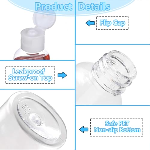 100PCS 1OZ/30ML Travel Bottles with 150pcs Labels, Mini Empty Hand Sanitizer Bottle, Clear Plastic Portable Leak Proof Squeeze Refillable Cosmetic Containers for Shampoo Lotion Liquid Body Soap