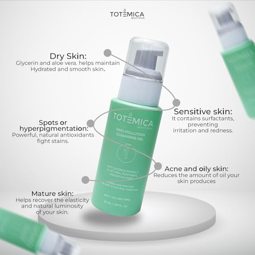 TOTEMICA Facial Cleanser, Gentle Face Cleanser for Sensitive Skin, Aloe Vera Face Wash with Witch Hazel & Panthenol, Cleansing Oil, Vegan Skin Care, Travel Size (1.69 Fl Oz)