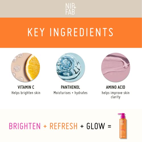 Nip + Fab Vitamin C Fix Gel Cleanser Brightening Hydrating Facial Cleansing Face Wash for Skin Toning, 4.9 Fl Oz