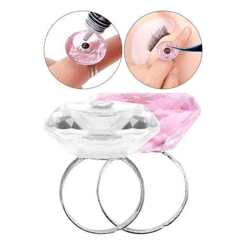 2PCS Crystal Eyelash Glue Ring Holder Eyelash Glue Extension Rings Eyelash Nail Art Pigment Glue Ring Tray Eyelash Cosmetic Beauty Tool Accessories(Pink,Clear)