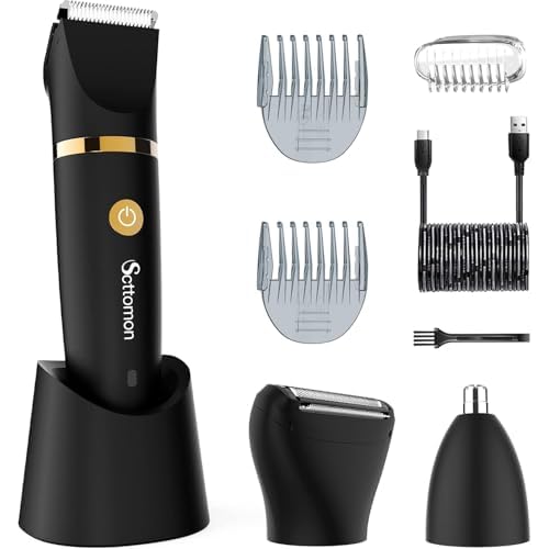 Electric Groin Hair Trim Ball Trimmer for Men Body Shaver Below-The-Waist Groomer Nose Hair Trimmer Waterproof Cordless 3 in 1