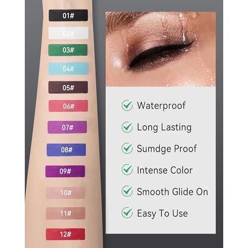 Green Gel Eyeliner Cream Pencil, Waterproof Smudge-proof Longwear, Glides on Smoothly Matte Waterline Eyeliner, Intense Color Eye Liner Pen, Multi-use Face Paint Stick St Patrick's Makeup for Women-03