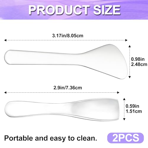 2pcs Mini Metal Makeup Spatula, Reusable Cosmetic Cream Spatulas Spoon, Skincare Scoop Applicator Facial Massage Beauty Tools for Mixing and Sampling Face Eye Cream- Silver