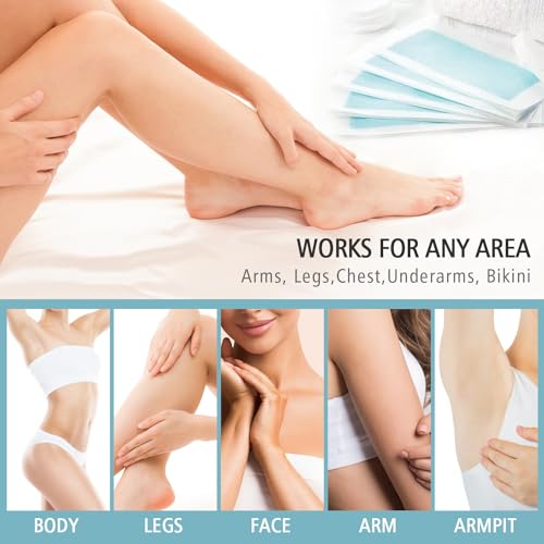 SUMAX Wax Strips Bikini Hair Removal, 40 Face Wax Strips for Women, Waxing Strips Body Hair Removal, 20 Double Sided Bikini Line Wax Strips with 6 Oil Wipes for Women All Skin Types, Blue
