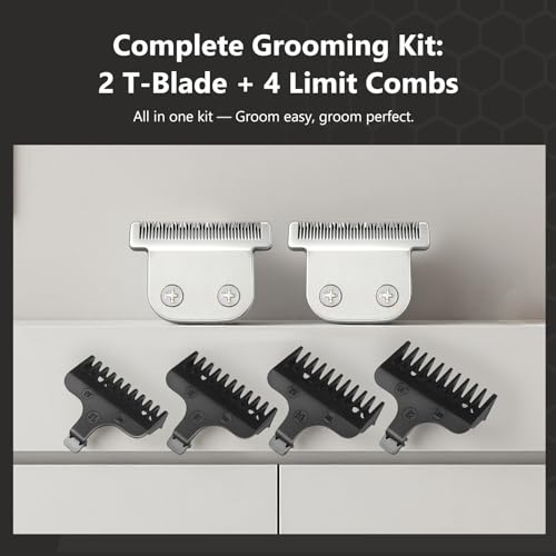 2 Detachable 40mm T-Blades with 4 Guard Combs (1.5mm 3mm 5mm 6.5mm)-Compatible with Wahl Trimmer Models 9864, 9864SS, 9818, 9888, 9867, 9816, WSS3L, SS2L& More