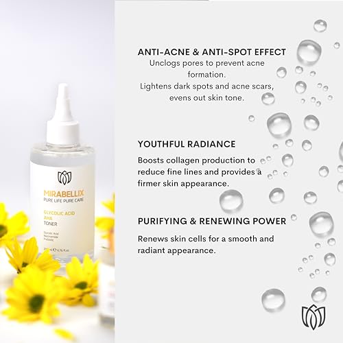 Glycolic Acid AHA Toner 200ml - Exfoliating Face Toner with Niacinamide, Prebiotics & Witch Hazel Water for Oily, Combination, and Blemish-Prone Skin - Brightens, Smooths, and Tightens Skin