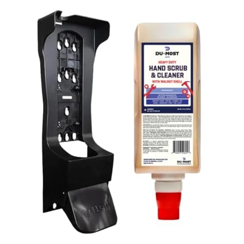 DU-MOST Industrial Hand Cleaner with Walnut Shell Scrub, Bundle with Wall-Mount Push Dispenser, Highly Concentrated Hand Soap for Mechanics, Workshops, Grease, Oil, Ink and Paint Removal, 3.55L Refill