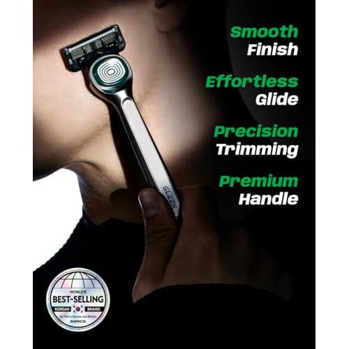 DORCO SLEEK Six Blade Razor System with Multi-Flex Technology Refill Set, Precision Shaving Razor Replacement Cartridge (4 Pack)