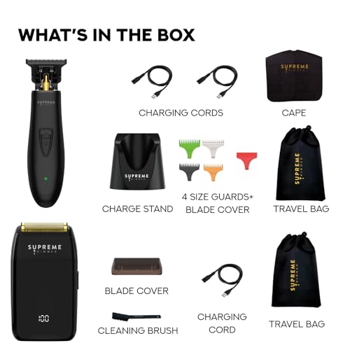 Supreme Trimmer 2-in-1 DLC T-Shaper Beard & Hair Trimmer + Crunch Lite Foil Shaver | Barber-Grade Precision & Travel Kit | Cordless Beard Grooming Set
