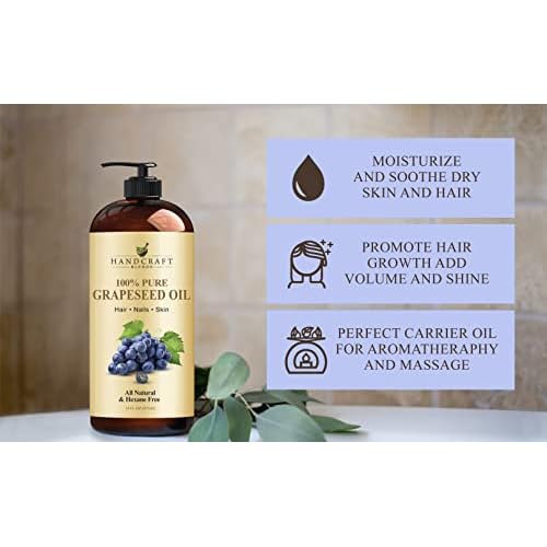 Handcraft Blends Satin Skin Set: Sweet Almond Oil and Grapeseed Oil ? (2 x 16 Fl Oz) ? 100% Pure & Natural ? Premium Carrier Oils for Massage and Daily Hydration