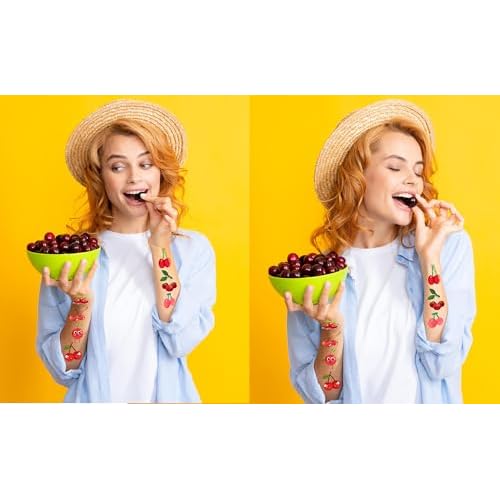 200 PCS Cherry Temporary Tattoo Sticker Fruit Theme Birthday Cute Class School Prizes Baby shower First birthday Party Decorations Supplies Favors Tattoo