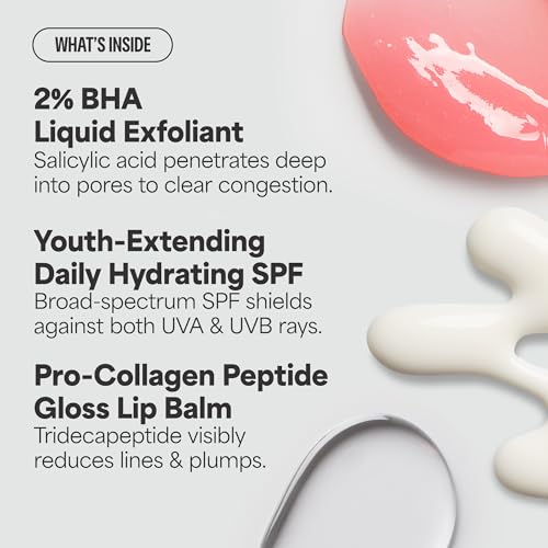 Paula¡¯s Choice The Iconic Trio Kit, Travel 2% BHA Liquid Exfoliant, Travel SPF 50 Moisturizer, Full Sized Peptide Gloss Balm, Complete Glow and Lip Care Set