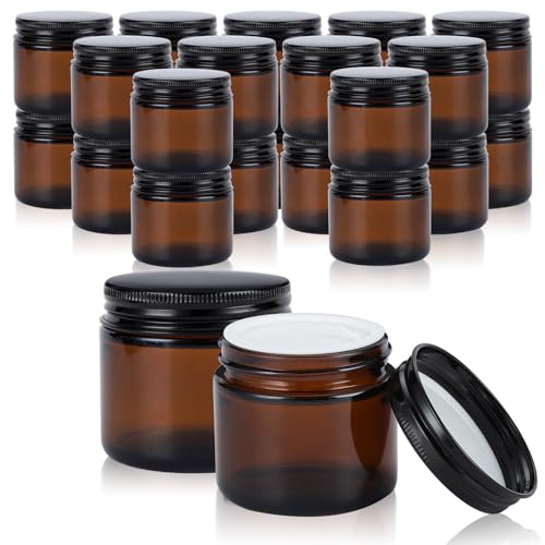 4oz Amber Glass Jars with Lids - 24 Pack Cosmetic Containers for Travel, Cream & Lotion
