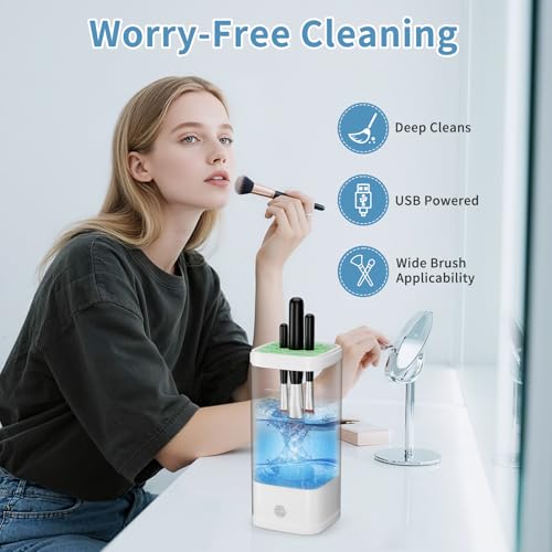 Electric Makeup Brush Cleaner -7000 RPM Plug-In Automatic Brush & Sponge Cleaning Machine with Fast Dry Function - IP65 Waterproof Makeup Brush Cleaner