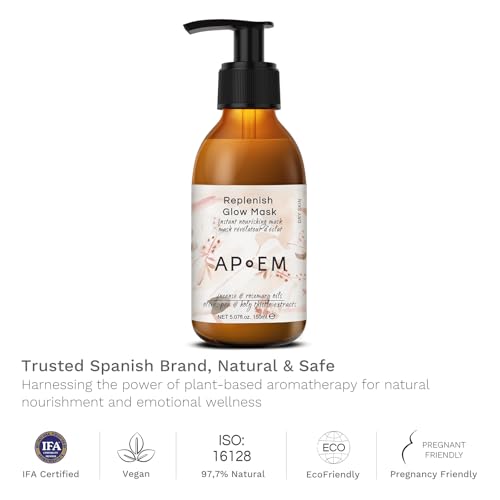 APoEM Replenish Glow Mask | face masks skincare for instant plumping, deep hydration, anti-aging & firming | smoothing fine lines, brightening & antioxidant protection | Spanish skincare, 150ml