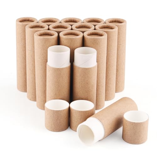 15 Pcs 0.3 oz Paperboard Lip Balm Tubes,Empty Kraft Paper Chapstick Tube Holder,Push-Up Style Biodegradable Solid Lip Gloss Container for DIY Homemade Balm,Natural Packaging Container - Brown