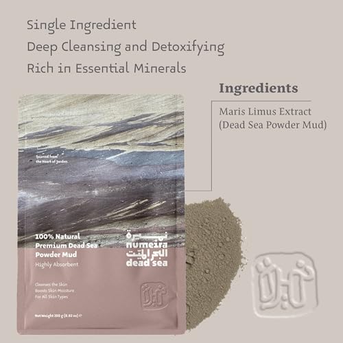 Dead Sea Mud Powder 100% Pure Cosmetic Clay Powder Rich in Minerals - Gentle Face Exfoliator Powder for Deep Cleansing, Body Scrub, or Clay Mud Mask - Pore Cleansing & Skin Detox - 250g
