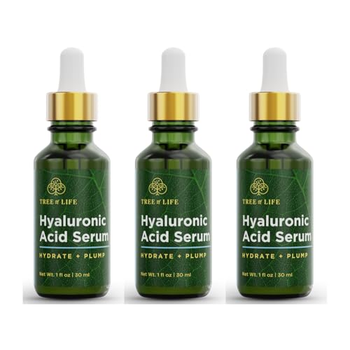 Tree of Life Beauty Hyaluronic Acid Serum, Skin Brightening Face Oil for Dark and Age Spots, Facial Serums for Dry and Sensitive Skin Care with Vitamin E for Soft Smooth Skin, 2 Fl Oz (Pack of 3)