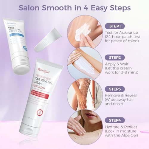 Body Hair Removal Cream for Women with Aloe Gel, 5 Min Painless Flawless Depilatory Cream for Arms, Underarms, Legs, Chest & Bikini Line, Body Hair Remover Dermatologically Tested for All Skin