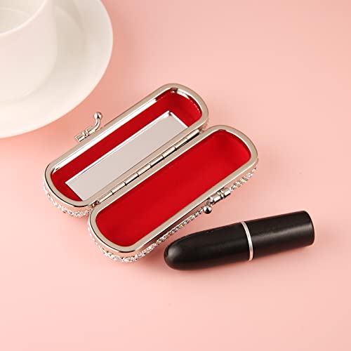 AsAlways Shiny Rhinestone Crystal Portable Lipstick Case with Mirror Portable Bling Diamonds Makeup Cosmetic Storage Holder for Travel Ladies Fashion