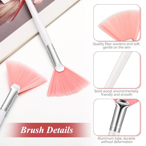 Maitys 100 Pieces Pink Fan Facial Mask Brushes, Soft Blush Makeup Brush, Esthetician Brush, Mask Acid Applicator Brush Tools for Women Girls Peel Mask Makeup for Mud Cream (2.3x6 Inch)