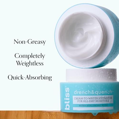 Bliss One & Done Daily Cream Facial Cleanser With Ceramides - Moisturizing Face Wash For Dry Skin and Drench & Quench Hyaluronic Acid Cream to Water Moisturizer