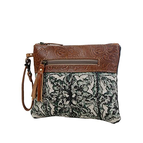 Myra Bag Hope Pouch - 9.5x8 Western Travel Makeup Bag, Organizer with Canvas and Leather Wrist Strap, Small Travel Toiletry Bag for Women, Compact Cosmetics Case, Cute Skincare Pouch, Boho Gift